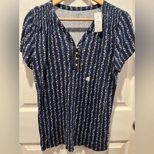 NWT Loft Outlet dainty navy blue with flowers and gold buttons